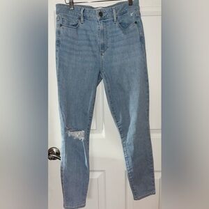 PAIGE Light Blue Straight Leg Distressed Jeans Size 29
